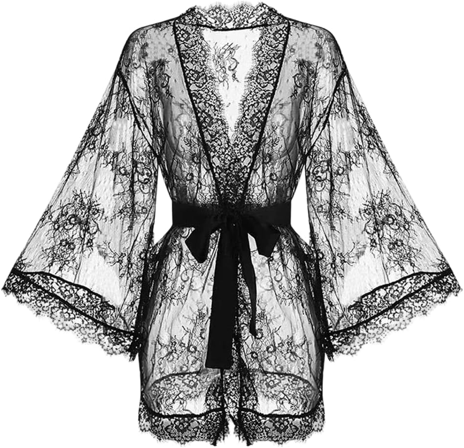 Women Lace Robe Sexy Sleepwear Lingerie Comfortable Home Wear Bathrobe For Daily Use
