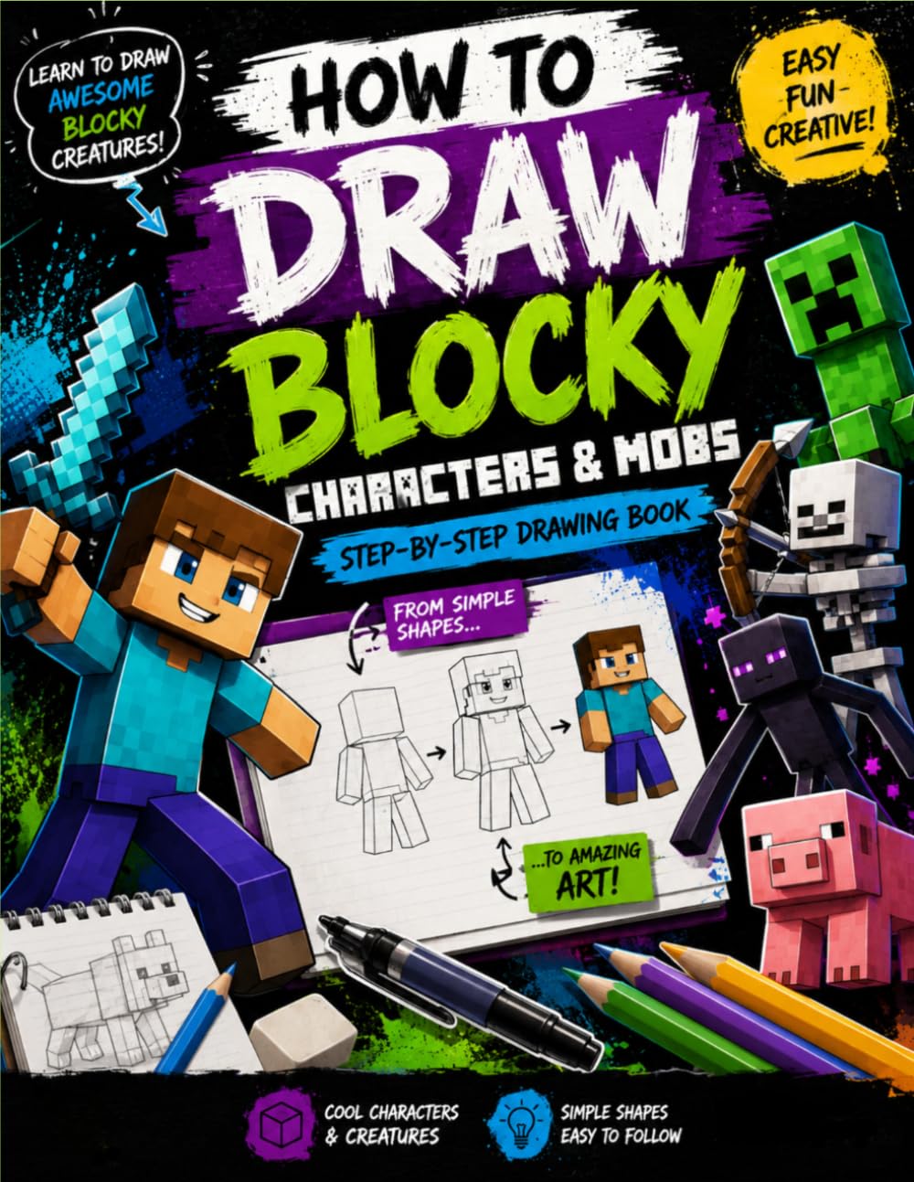 How To Draw: blocky Characters & Mobs step-by-step