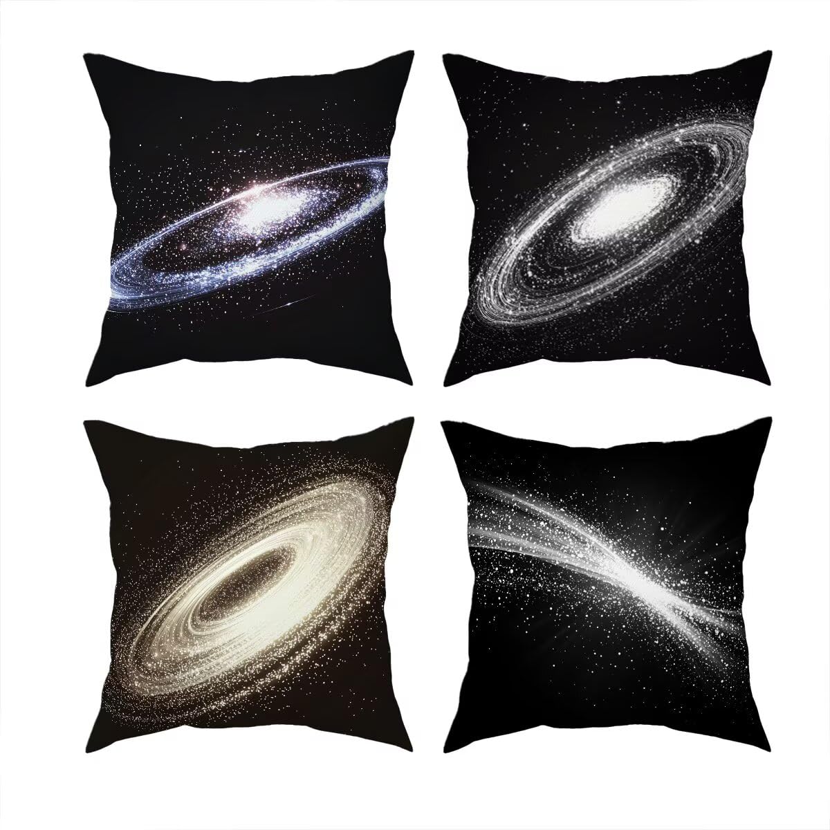 Federe Cuscino Divano 60x60, Nero Cuscini per Divano da Esterno Set da 4, Lino Copricuscini Divanos Impermeabile, Copri Cuscini Via Lattea Motivo Fronte Retro Stampato per Giardino, Sofá, Balcón, S-53
