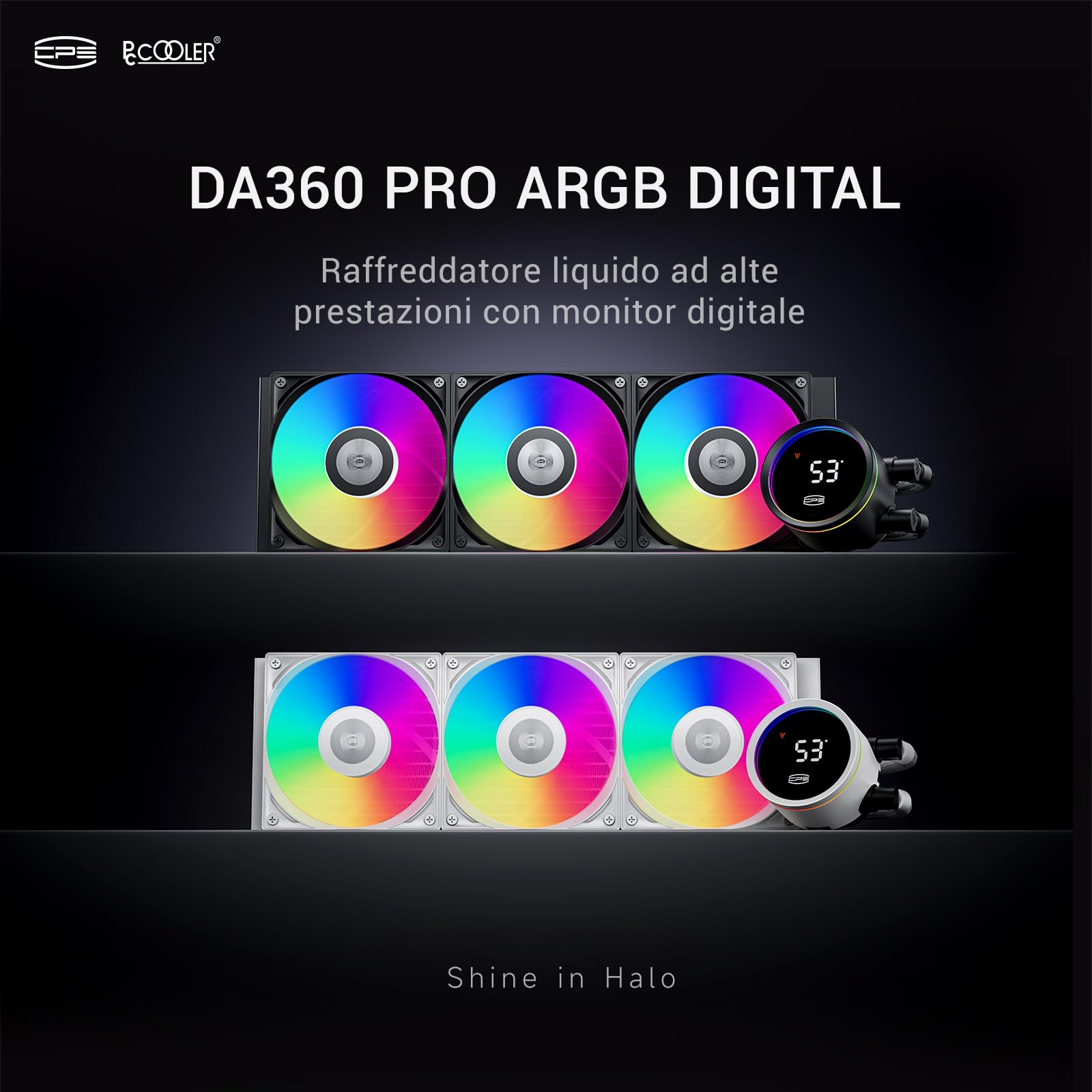 PCCOOLER Raffreddamento Liquido per CPU ARGB con Display Digitale, 3 Ventole Silenziose ARGB PWM, Compatibile con Intel LGA 20XX/1851/1700/1200/115X & AMD AM5/AM4 (DA360 PRO Digital)