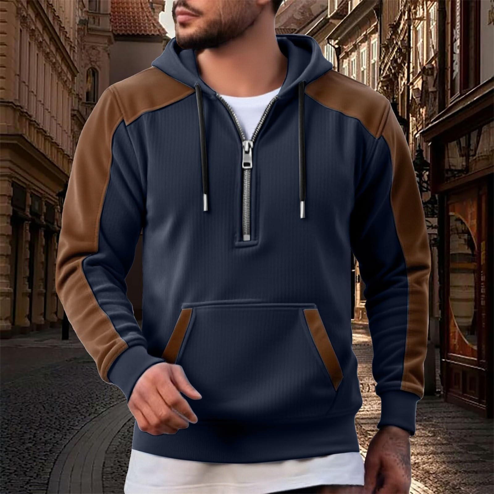 Chaquetas Hombre Sudadera con Capucha De Manga Larga para Otoño/Invierno, Exteriores, Camisa Sudaderas (Navy, XL) Ropa Verano Cortavientos Pijama Parejas Jersey Corta Camiseta Ciclismo
