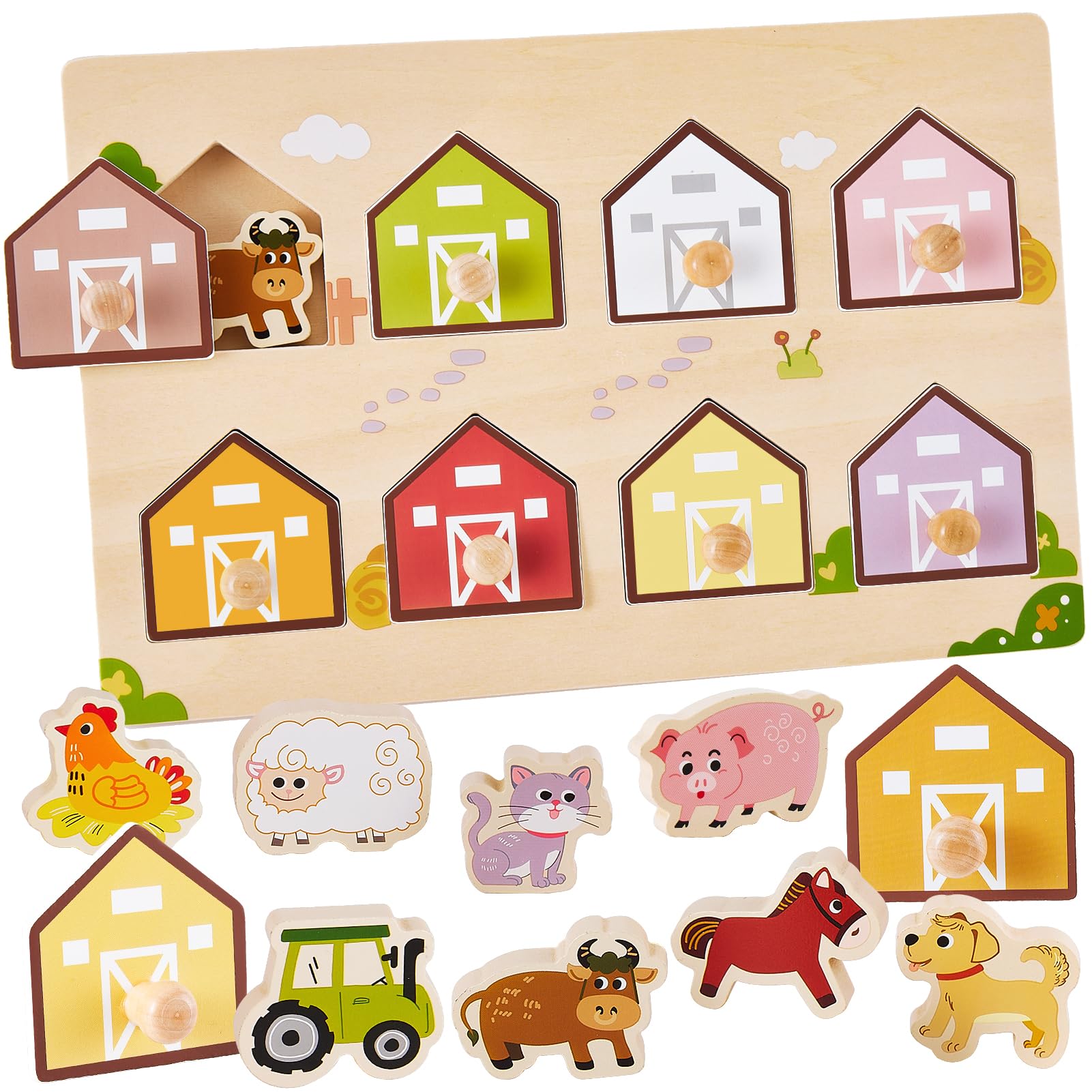 HYAKIDS Wooden Animal Puzzle, Montessori Toys 1 Years, Puzzle Educational Games Christmas Gifts for Children 2 3 Years Old