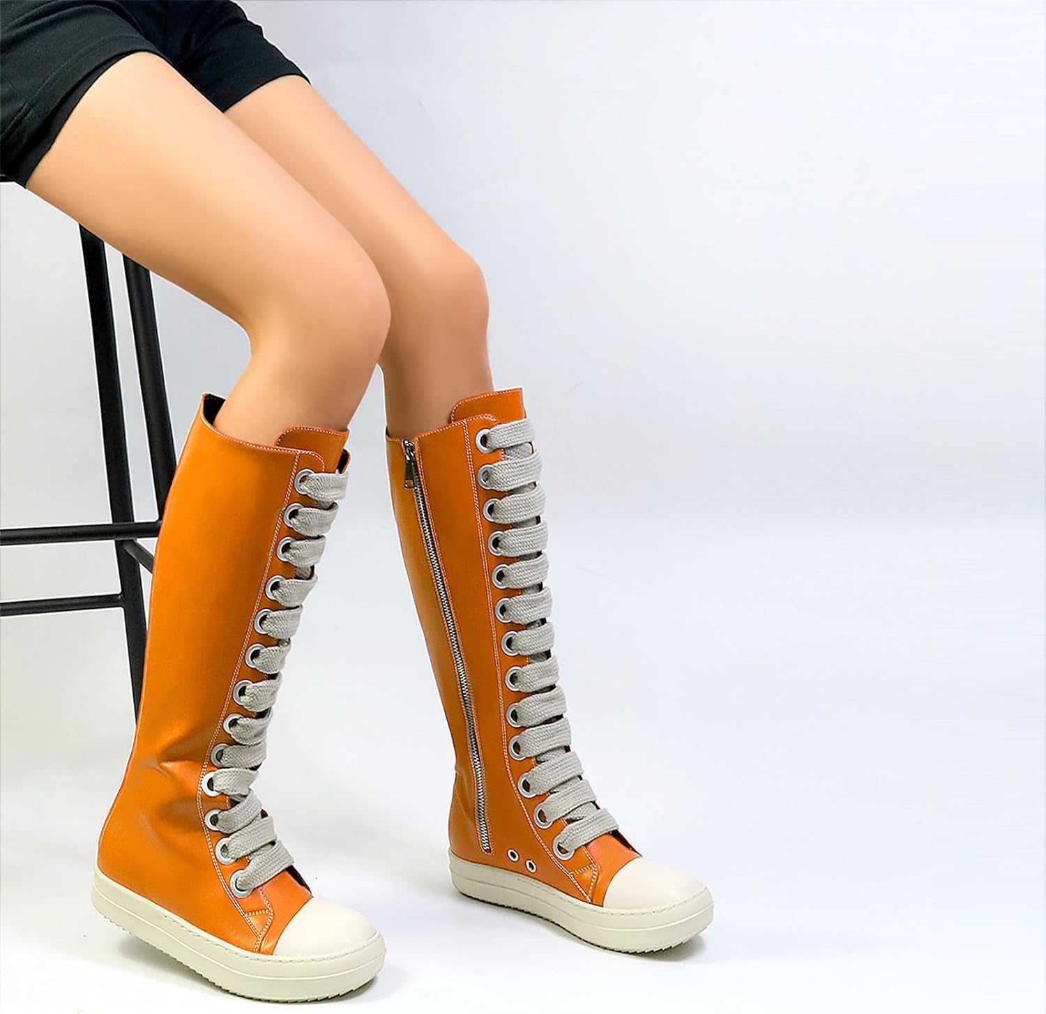 IMPREMEY Womens Knee-High School Bicycling Boots Thick Laces Comfort Platform Walking Boots with Zipper Campus Campaigns Boots - Image 3