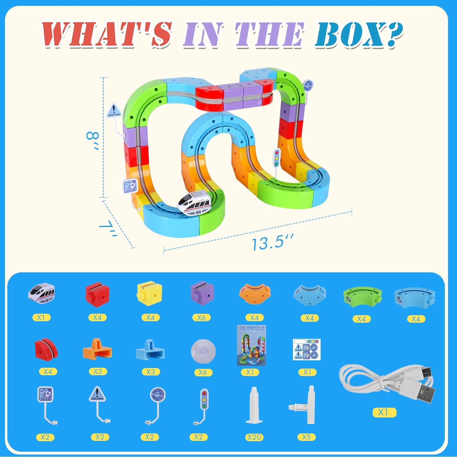 Electric Train Set, Magic Track Toy for Kids Aged 4 5 6 7 8 9, 3D Cube Track, DIY STEM Learning Toys with Infinity Train, Anti-Gravity Race Track (Advanced Edition (1 Vehicle + 34 Cubes))