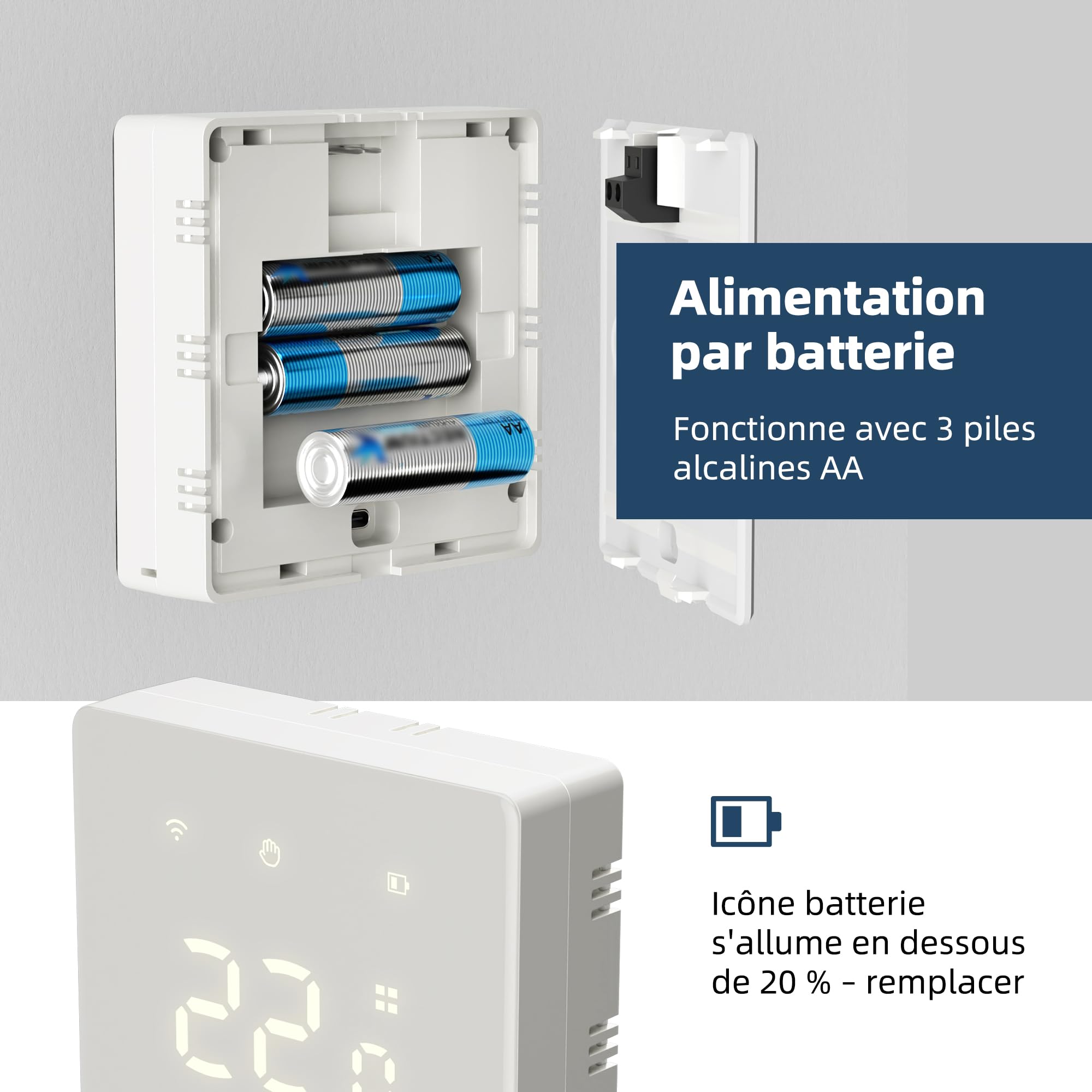 Beok Thermostat chaudière gaz Wi-FI, Contact Sec, en saillie, Alim.Piles,3A