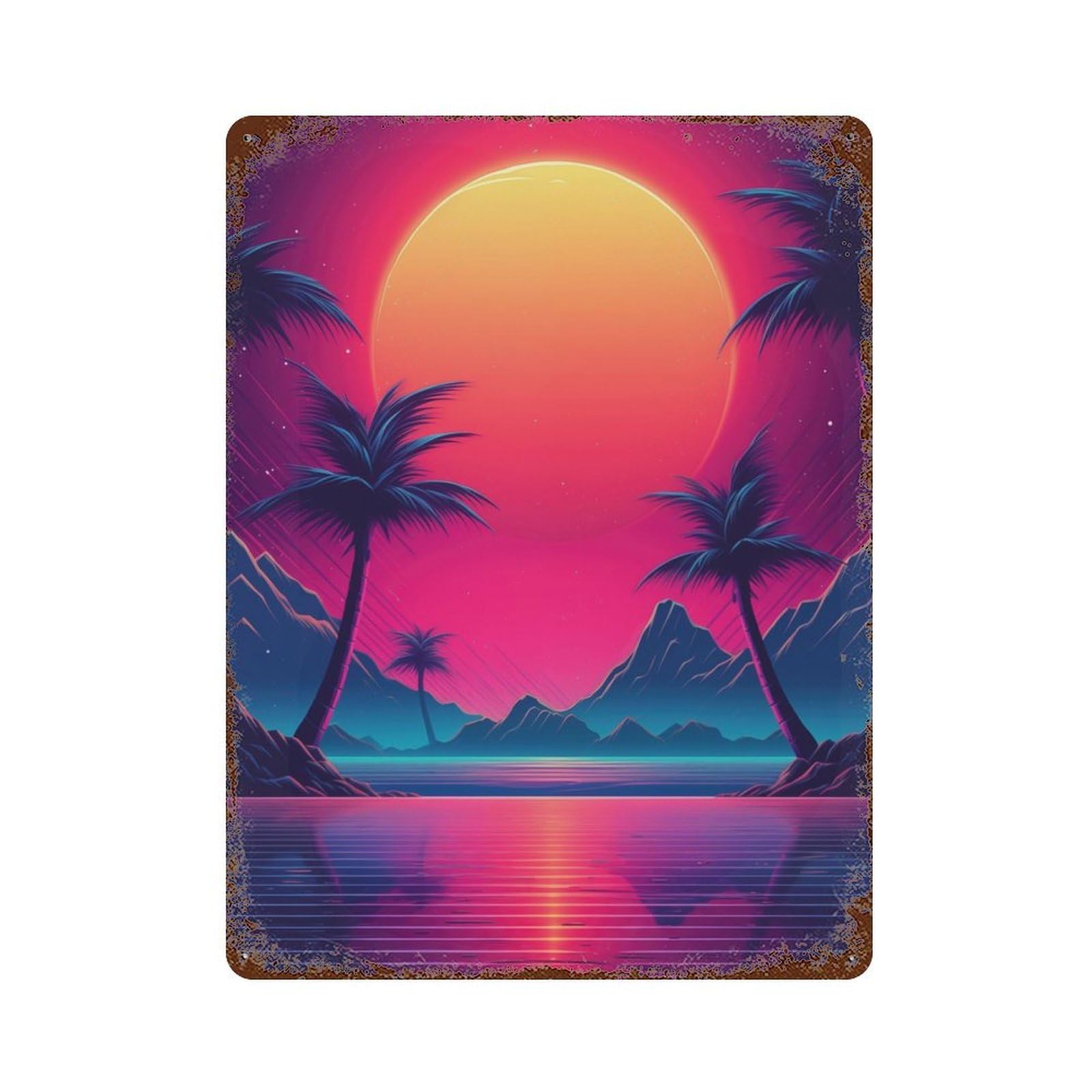 Intense Synthwave Horizon Rustic Tin Plaque 15.7"x11.8", Ideal for Shed, Workshop And Garage Wall Decor