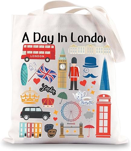 G2TUP London Gift London Canvas Tote Bag A Day In London Travel Shopping Bag London Lover Inspired Gift
