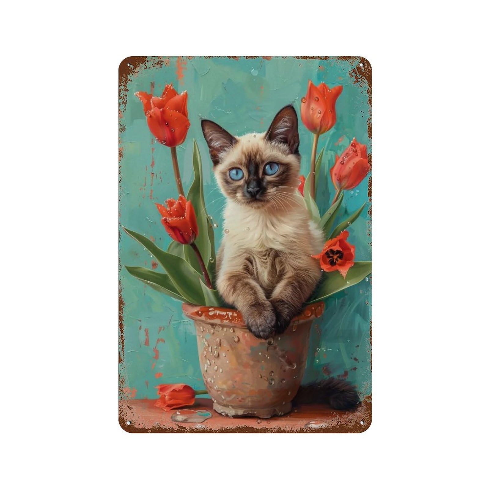 HDURYEYRYY Siamese And Tulips 02 Wall Retro Iron Vintage Art Metal Tin Sign Poster Modern Home Cofffee Club Art Bar Shop Decor 30x20cm