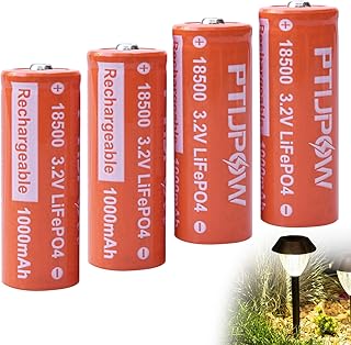 (4-Pack 18500 3.2V LiFePO4 Solar Batteries, 18500 3.2 Volt 1000mAh Lithium Iron Phosphate Rechargeable Solar Battery for Outdoor Solar Lights (Not AA Battery)