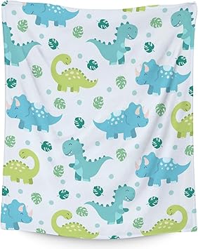 Dinosaur Blanket Gifts - 50"x60" Cute Throw for Girls & Boys - Blue Soft Fuzzy Blankets for Bed, Couch & Living Room