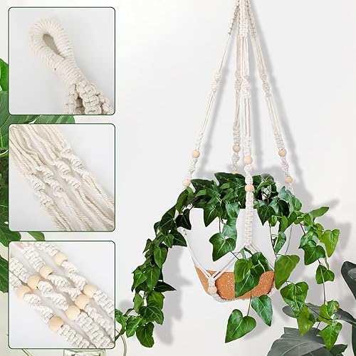 Miniatura 4 de GARDIFE Macetas colgantes de 10 pulgadas con colgador de plantas de macramé para plantas de interior y exterior, paquete de 2 macetas grandes con