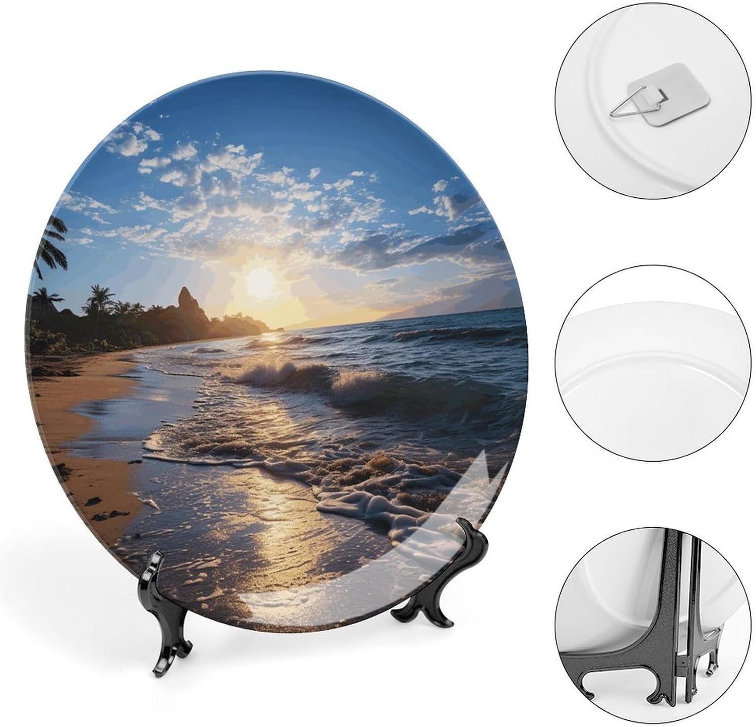Beach View Bone China Decorative Plate Exquisite Ornamental Wall Hanging Platter 6/7/8/10 Inch Vintage Art Ceramic Decor Dish for Home Tabletop Decor Housewarming Gift image 4