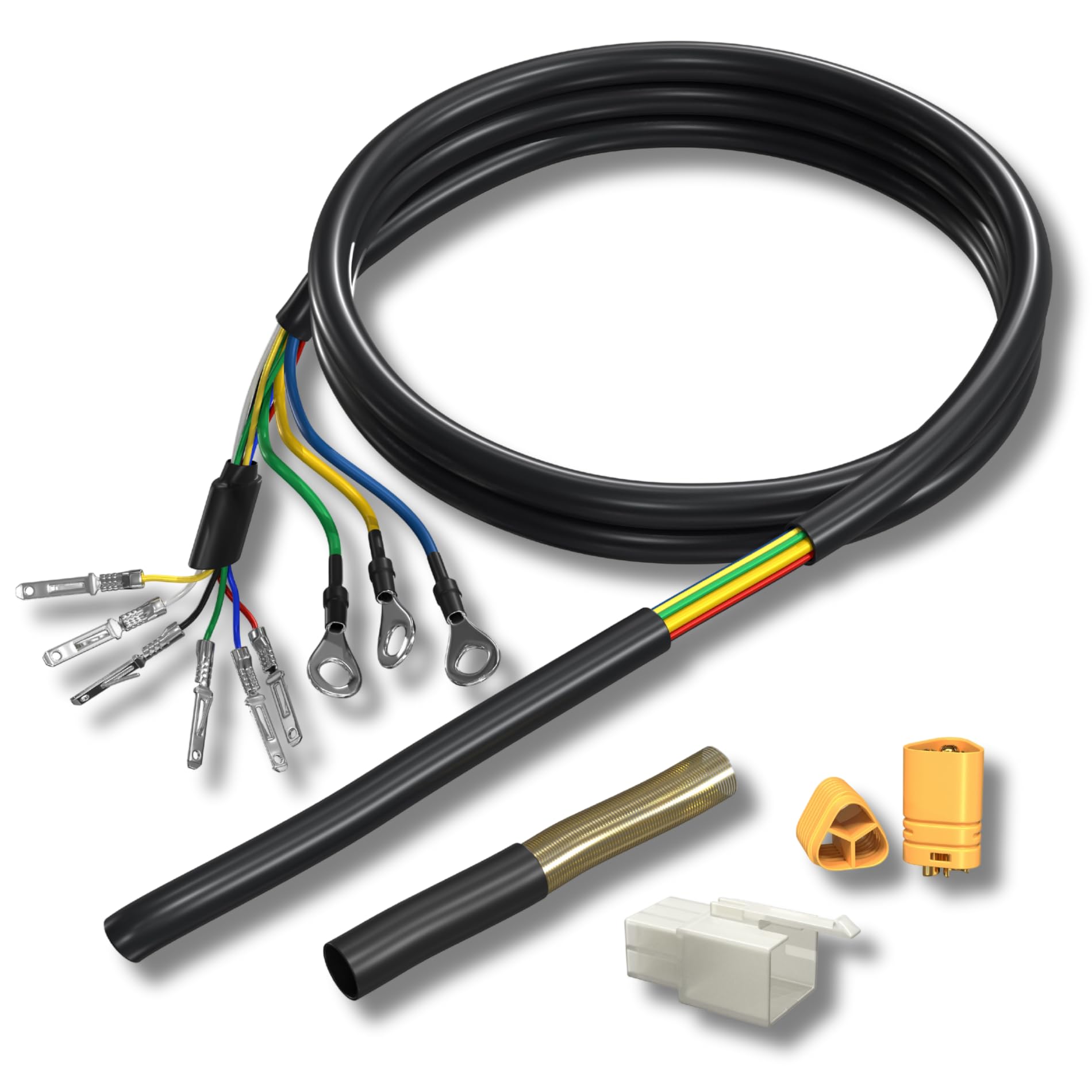 Ebike Hub Motor Cable Replacement Extension 1000W, 1500W, 2000W, MT60 RING Connector 7.5mm Thick 120cm Long