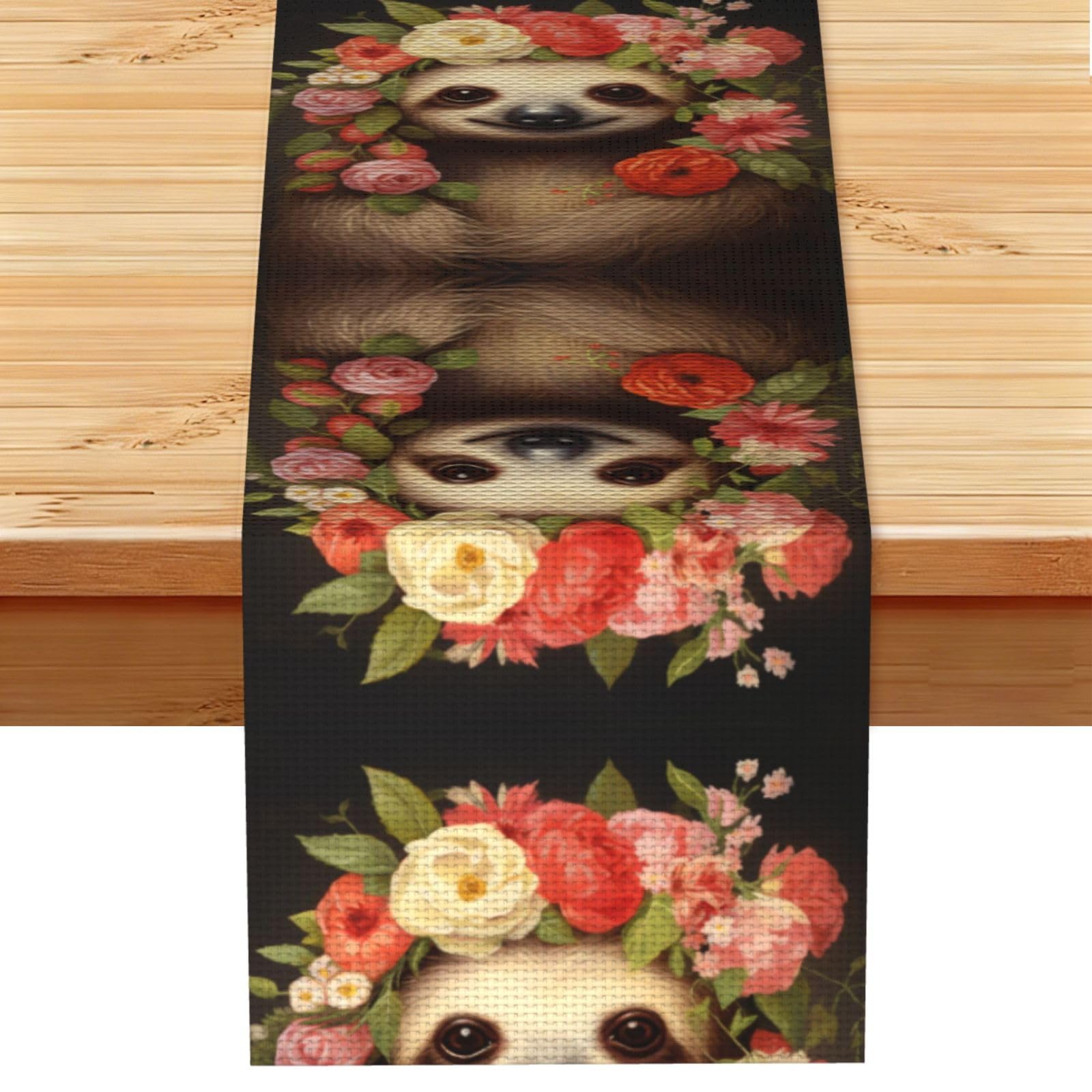 Sloths wearing flowers Linen Feel Table Runner Wedding Party Home Decoration
