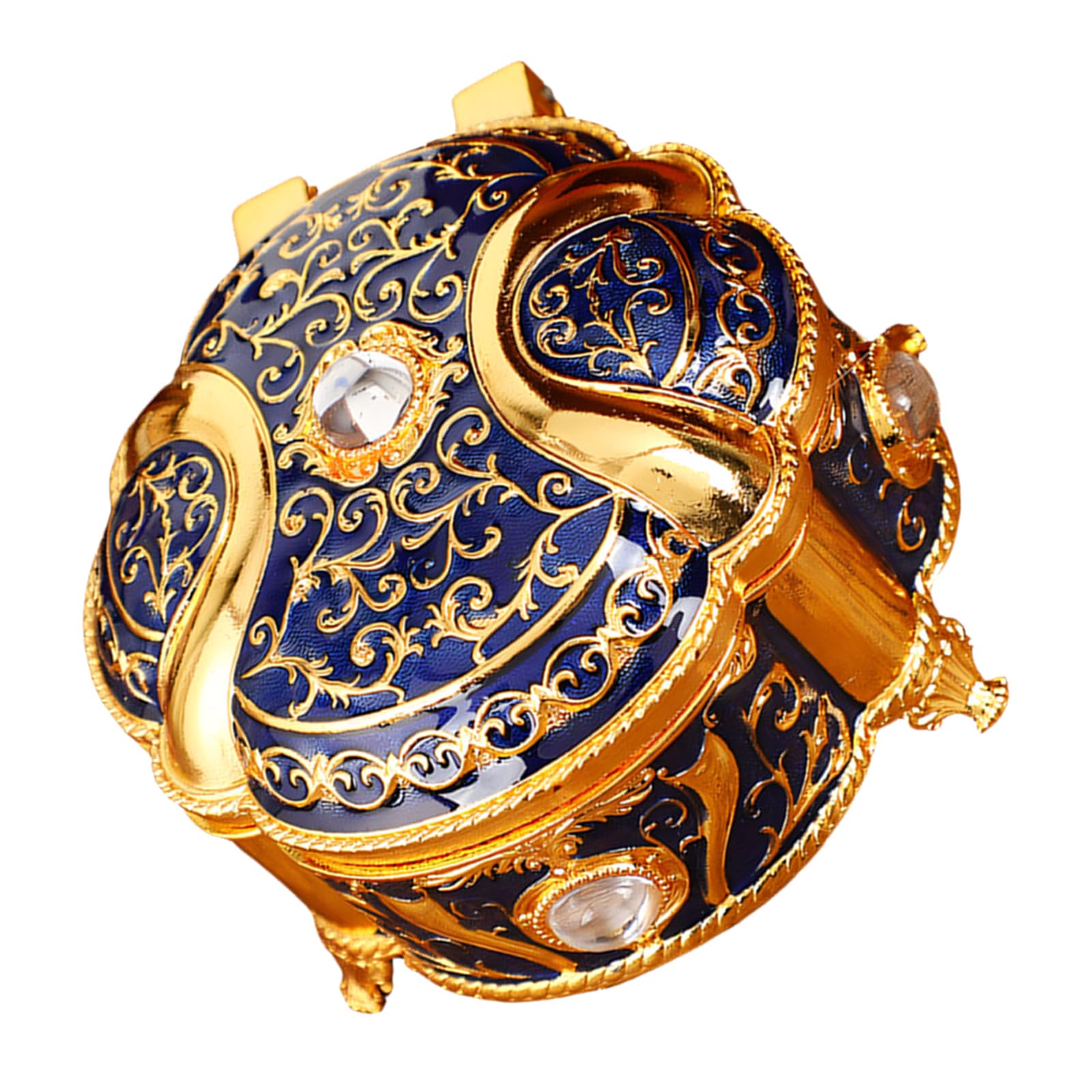 Limtula Gold Dark Blue Handcrafted Enameled Round Decorative Box For Jewelry Storage Trinket Organiser With Crystal Rhinestones Exquisite Enameled Decorative Box For Jewelry Storage Elegant Metal Trinket Organiser With Eggs