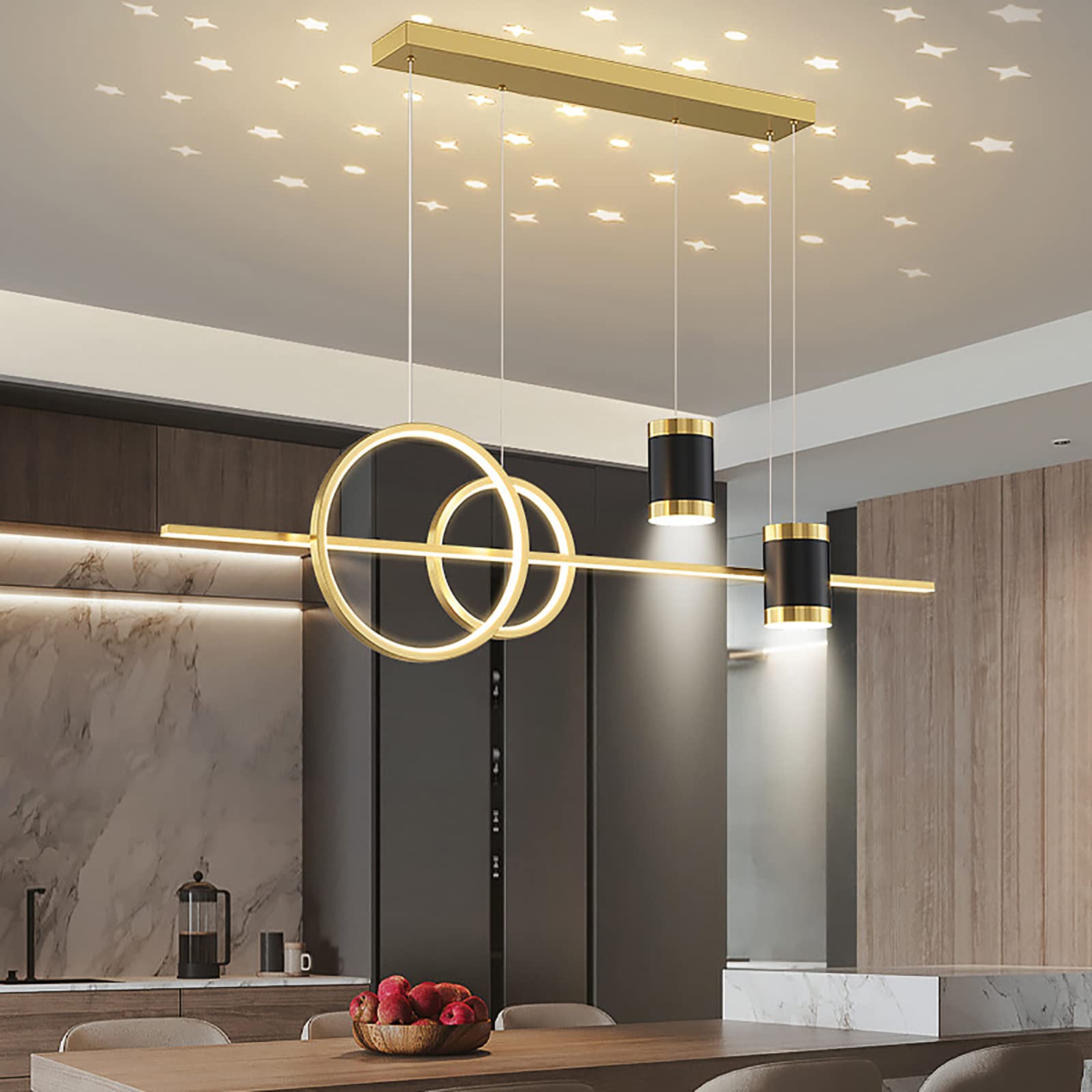 KXEcoLife Modern Dimmable LED Pendant Light with Star Projection Lamp Adjustable Linear Hanging for Kitchen Island 100x120cm (39x47inch)