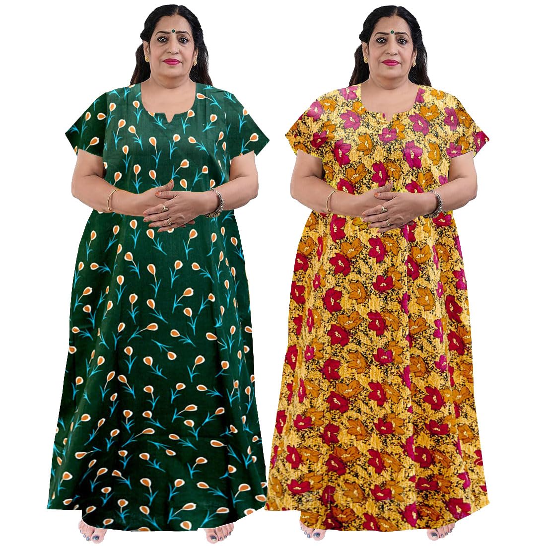 Women Casual Wear Multi Color Floral Printed Cotton Night Dress/Maxi/Nighty Pack of 2-image-34