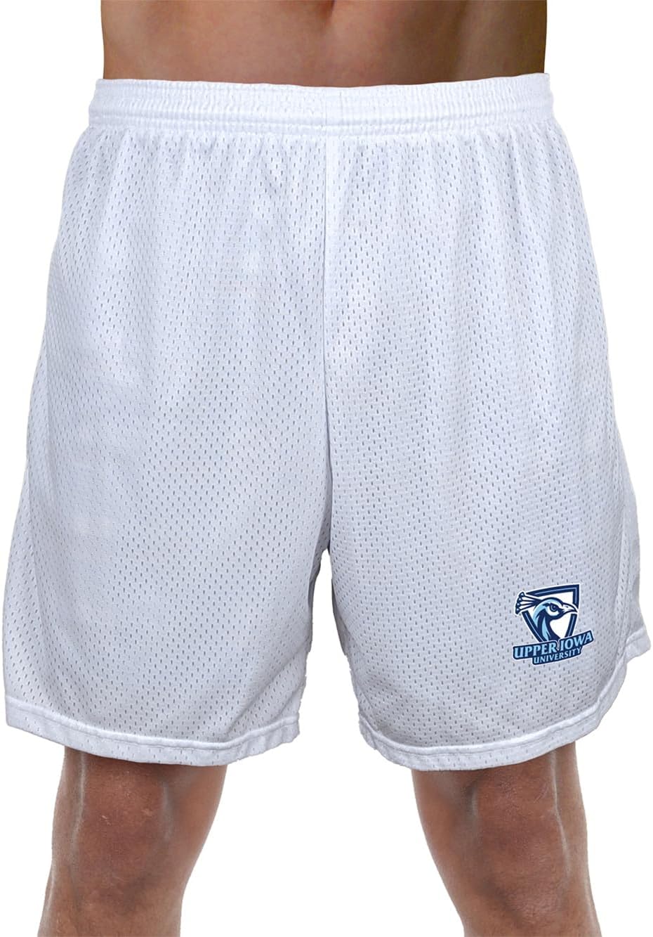 Collegiate Official NCAA Men's Athletic Mesh Lined Workout Gym Shorts 7" Inseam Primary Logo Collection, White