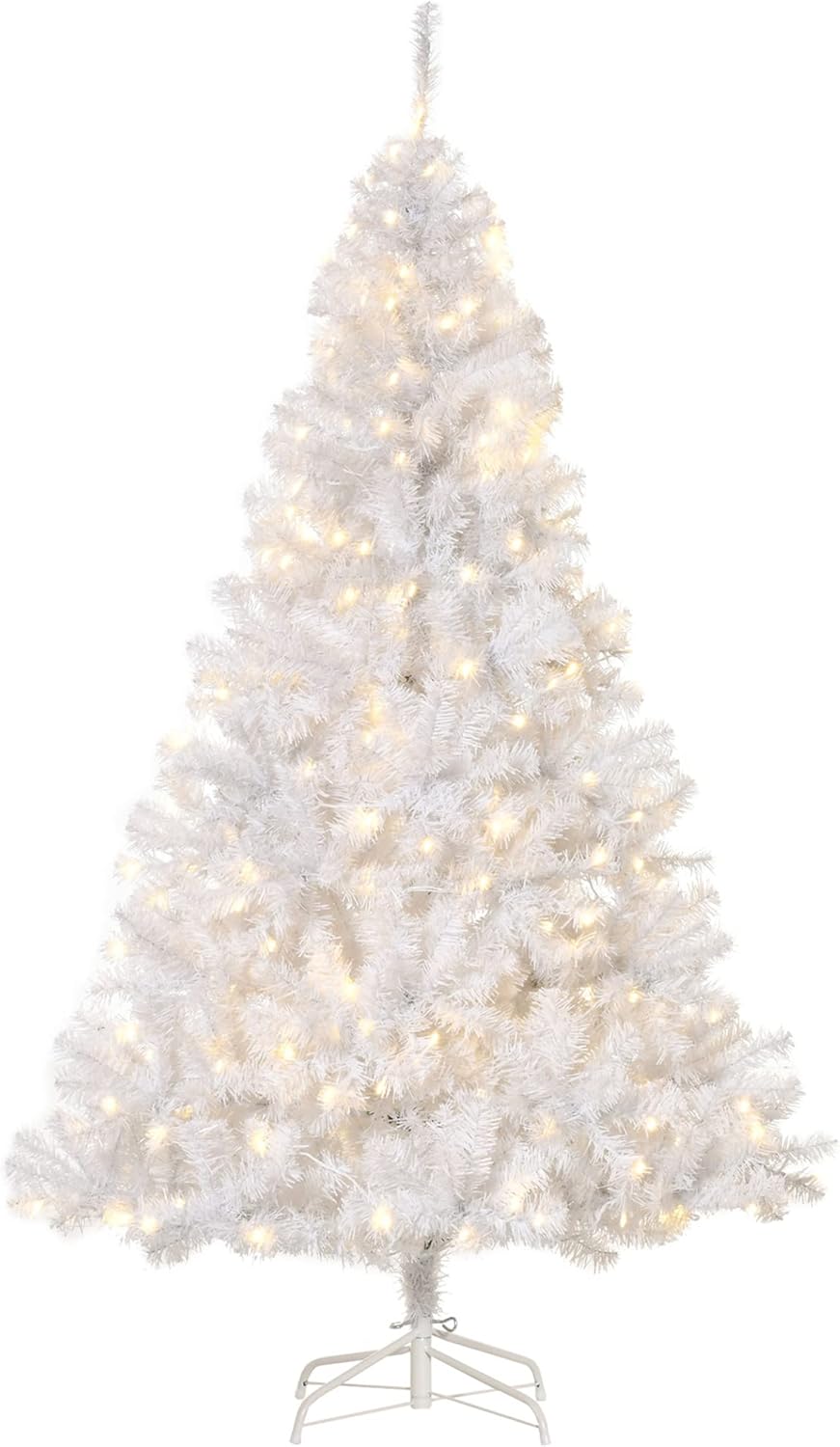 HOMCOM 6' Tall Prelit Christmas Tree Douglas Fir Artificial Christmas Tree with Realistic Branches, 250 Warm White LED Lights and 1000 Tips, White