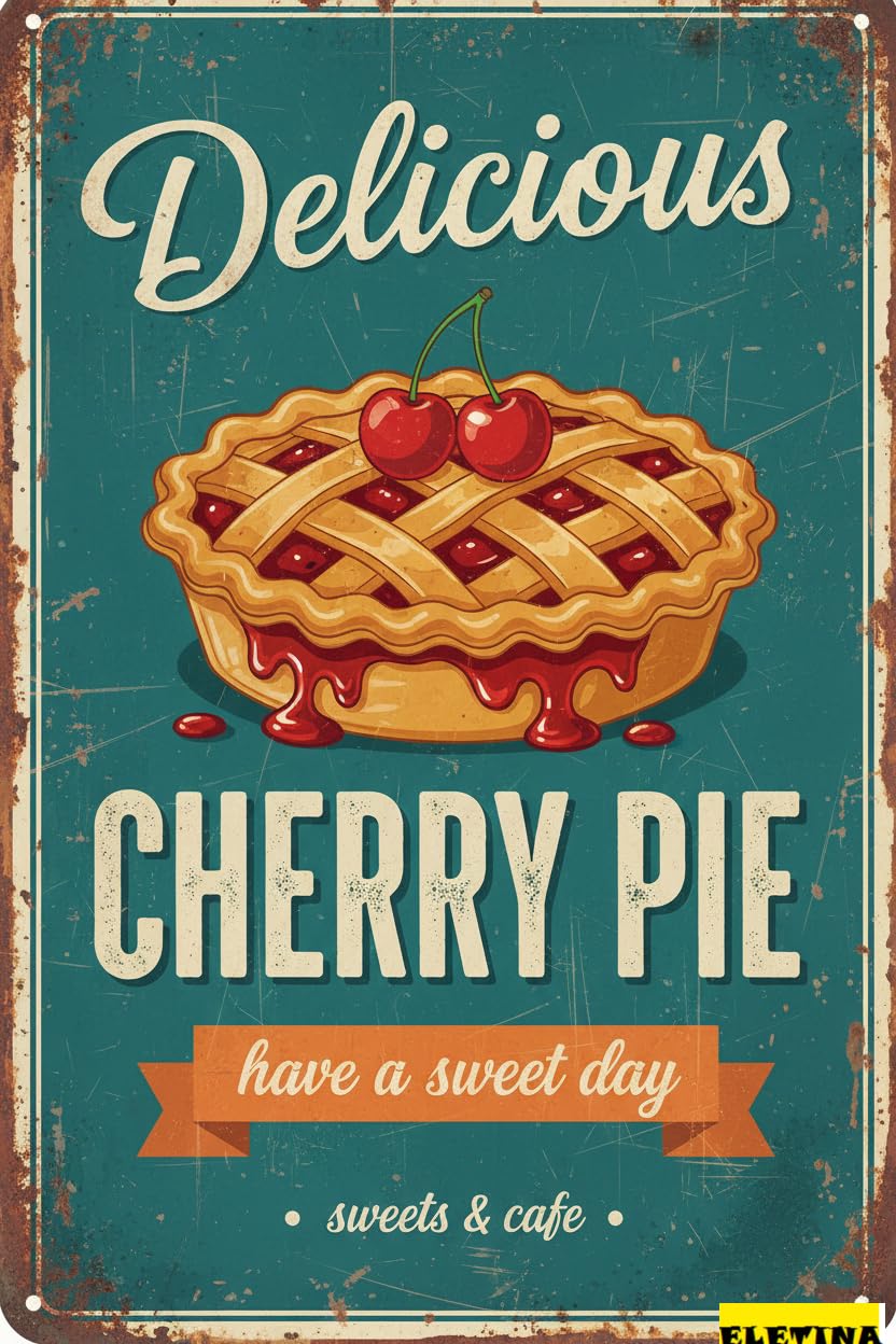 Vintage Metal Tin Sign Delicious Cherry Pie Wall Decoration 12x8 Inches House Room Cafe Bars Restaurants Pubs Decorative Private Property