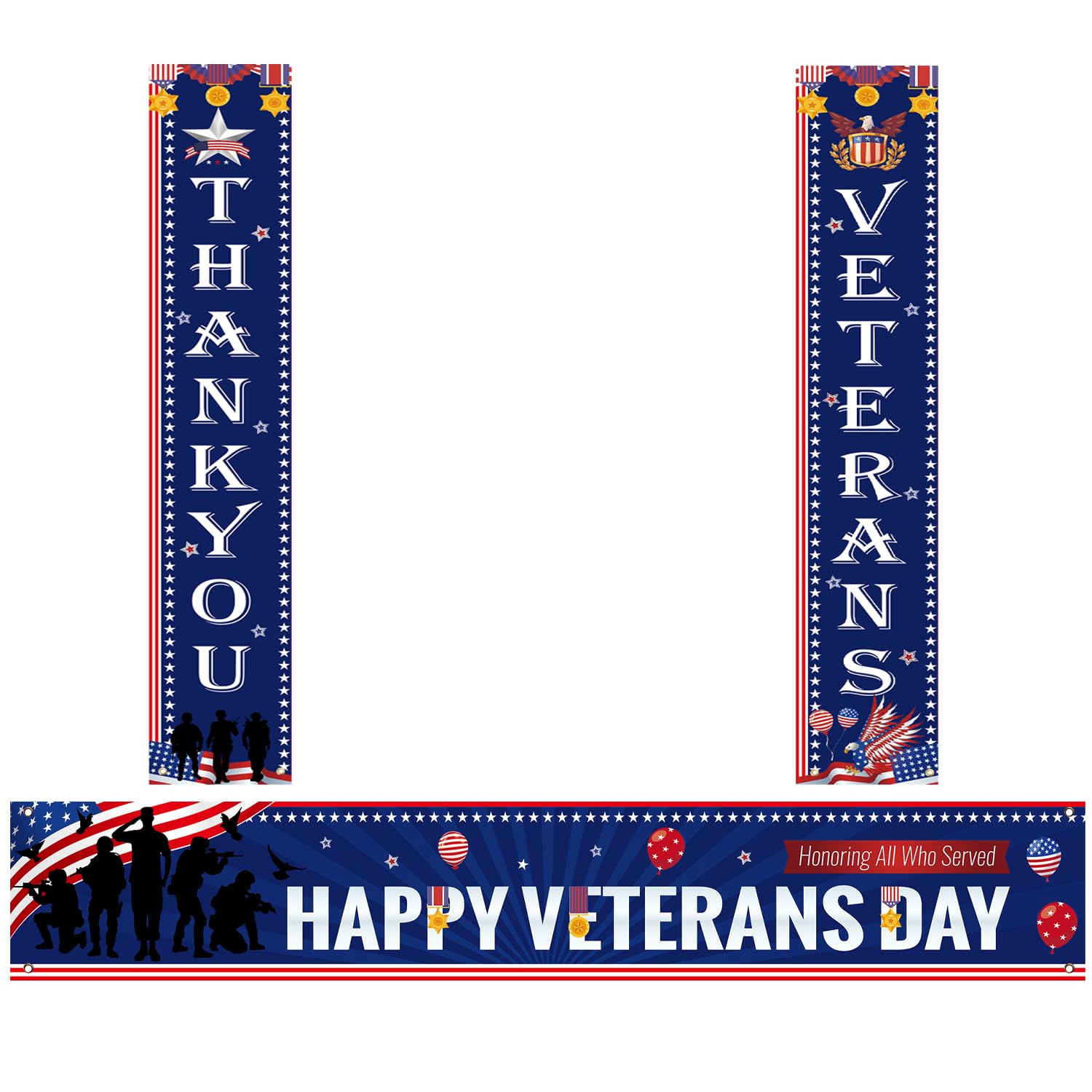 Veteran Day Decorations Happy Veterans Day Banner Thank You Veterans Day Banner for Veterans Party Decorations Supplies, 3 PCS