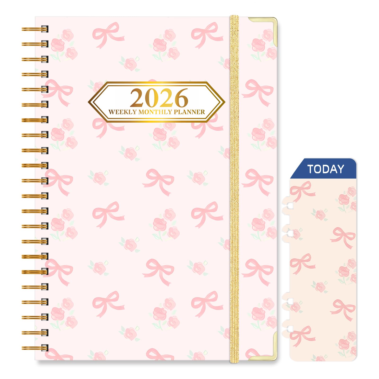 Knagsfa 2026 Monthly Planner, Jan.2026 - Dec.2026 Weekly Monthly Planner 6.25"x8.5" with Page Tabs, Calendar Hardcover with Inner Pocket, Elastic Band, Twin-Wire Binding, Bookmark, Bow Flower