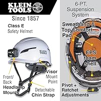 Vista 2 de Klein Tools 60525 Casco de seguridad, casco de seguridad tipo 2 con linterna frontal recargable, sin ventilación, clase E, color blanco