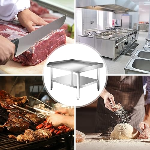 Miniatura 6 de Soporte para parrilla de 24 x 28 x 24 pulgadas, mesa de acero inoxidable con estante inferior de almacenamiento ajustable, soporte de equipo para