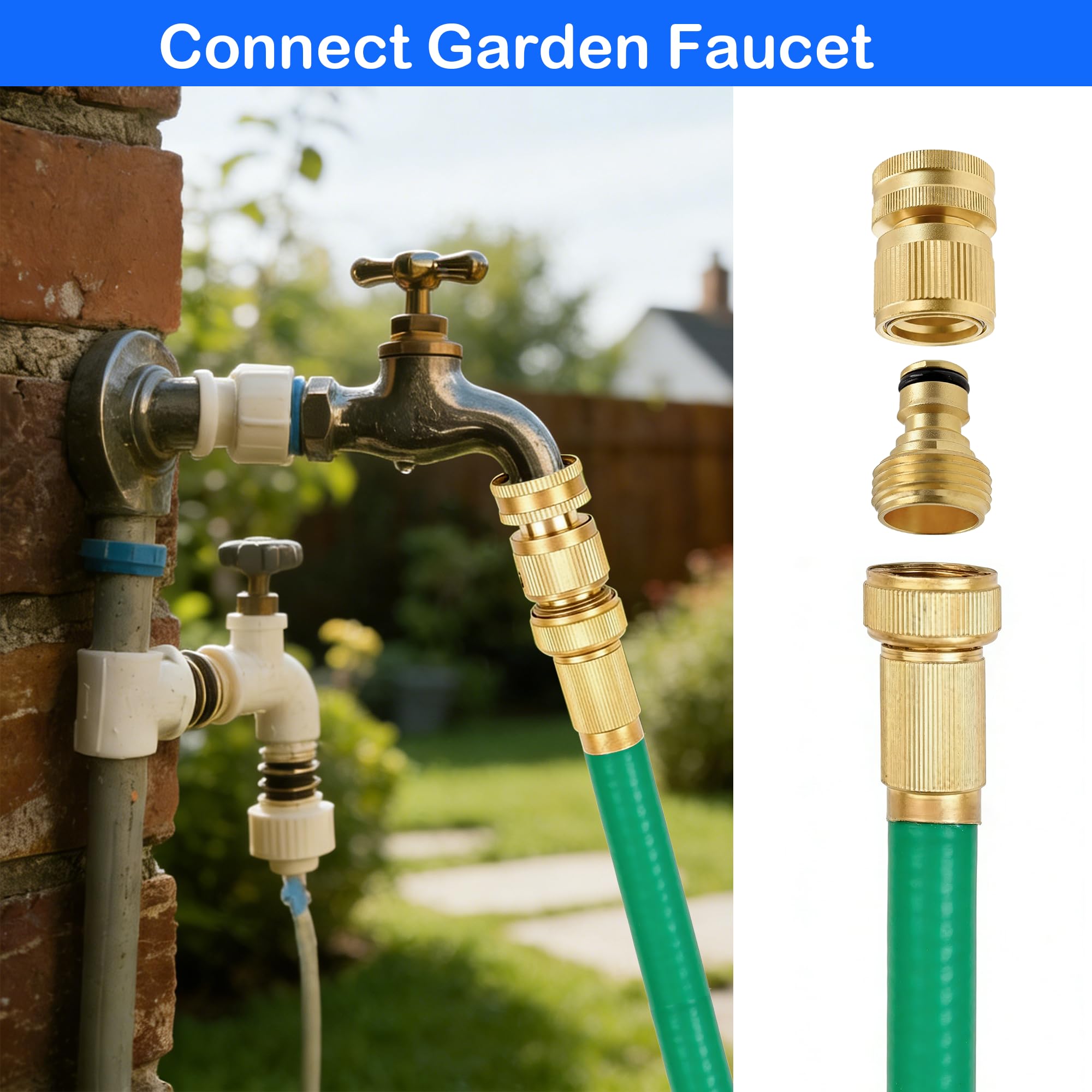 Hourleey Raccordo rapido per tubo da giardino, in ottone massiccio, filettatura da 3/4", kit di connessione rapida da giardino, maschio e femmina, senza perdite (8 set)