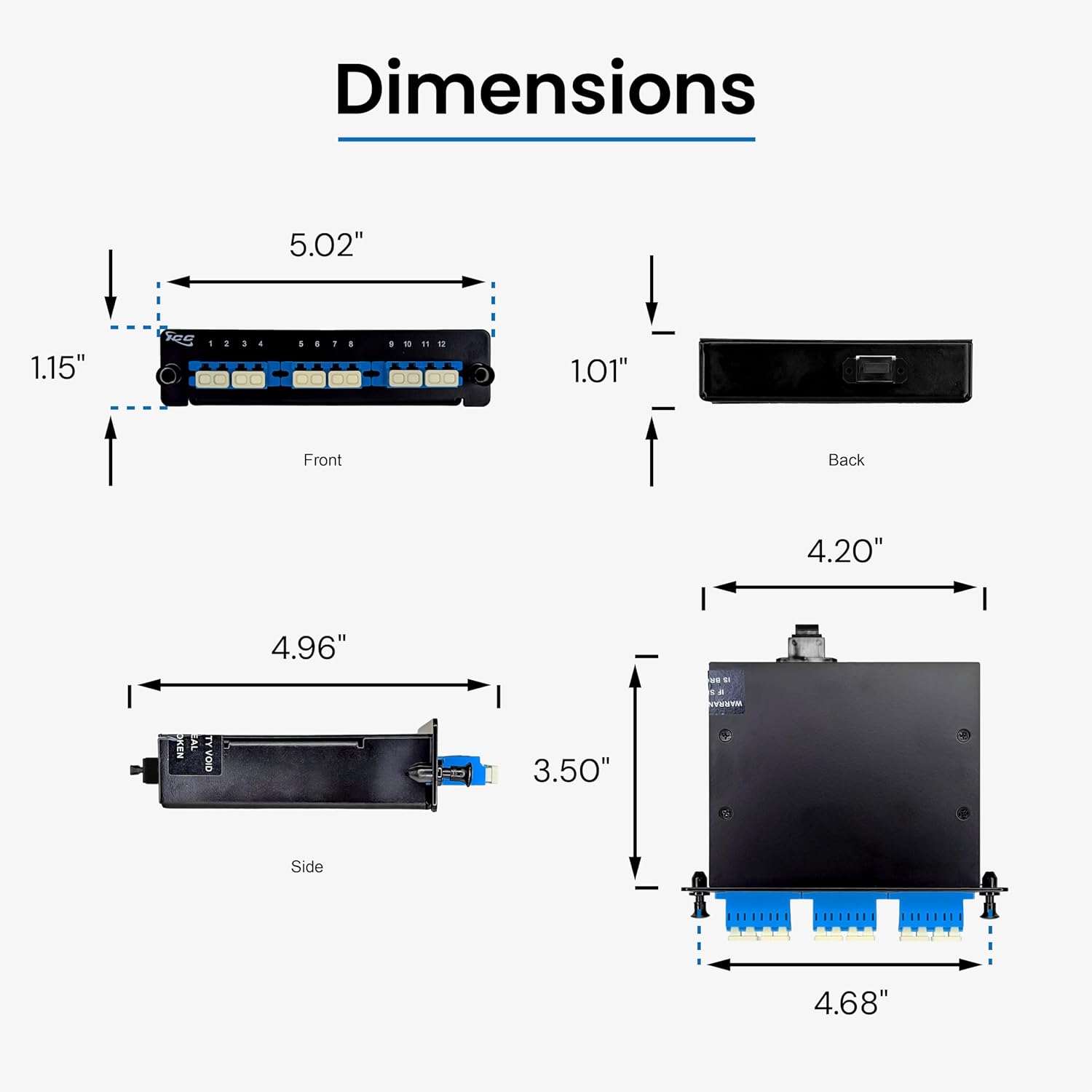 ICC Fiber Optic MPO Cassette LGX Compatible, 12 Fiber OS2 LC to MPO Module, 9/125 Singlemode, Blue Adapters, Black, 1-Pack