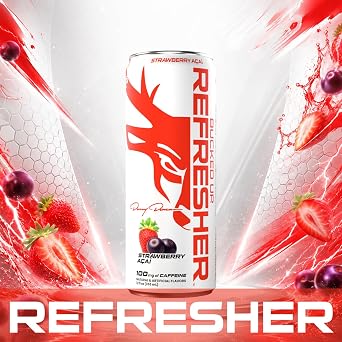 Bucked Up Refresher Carbonated Energy Drink | 100mg Caffeine | BCAAs 2:1:1 | L-Theanine N-Acetyl L-Tyrosine Betaine | Zero Sugar No Artificial Colors | 12 Pack, 12 fl oz Cans | (Strawberry Acai)
