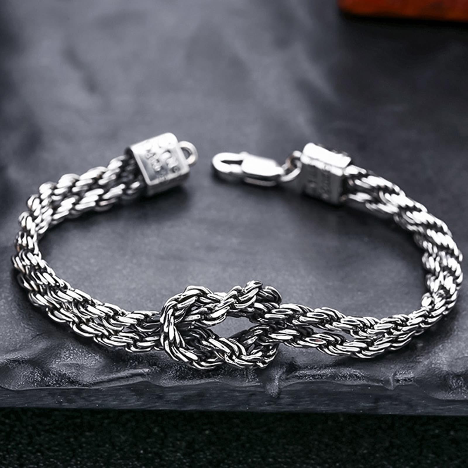 Herren Armbänder Echter 925er Silber Vintage Welle Knot Armreifen