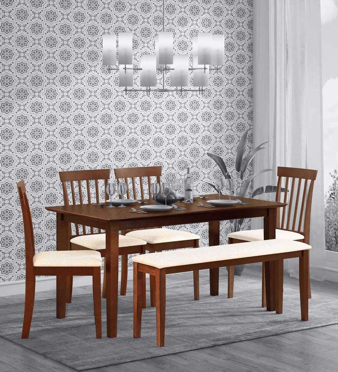Buy Pepperfry Dining Set Mintwud Miso Seatings 6 Seats 4 Bench 1 Color Antique Oak