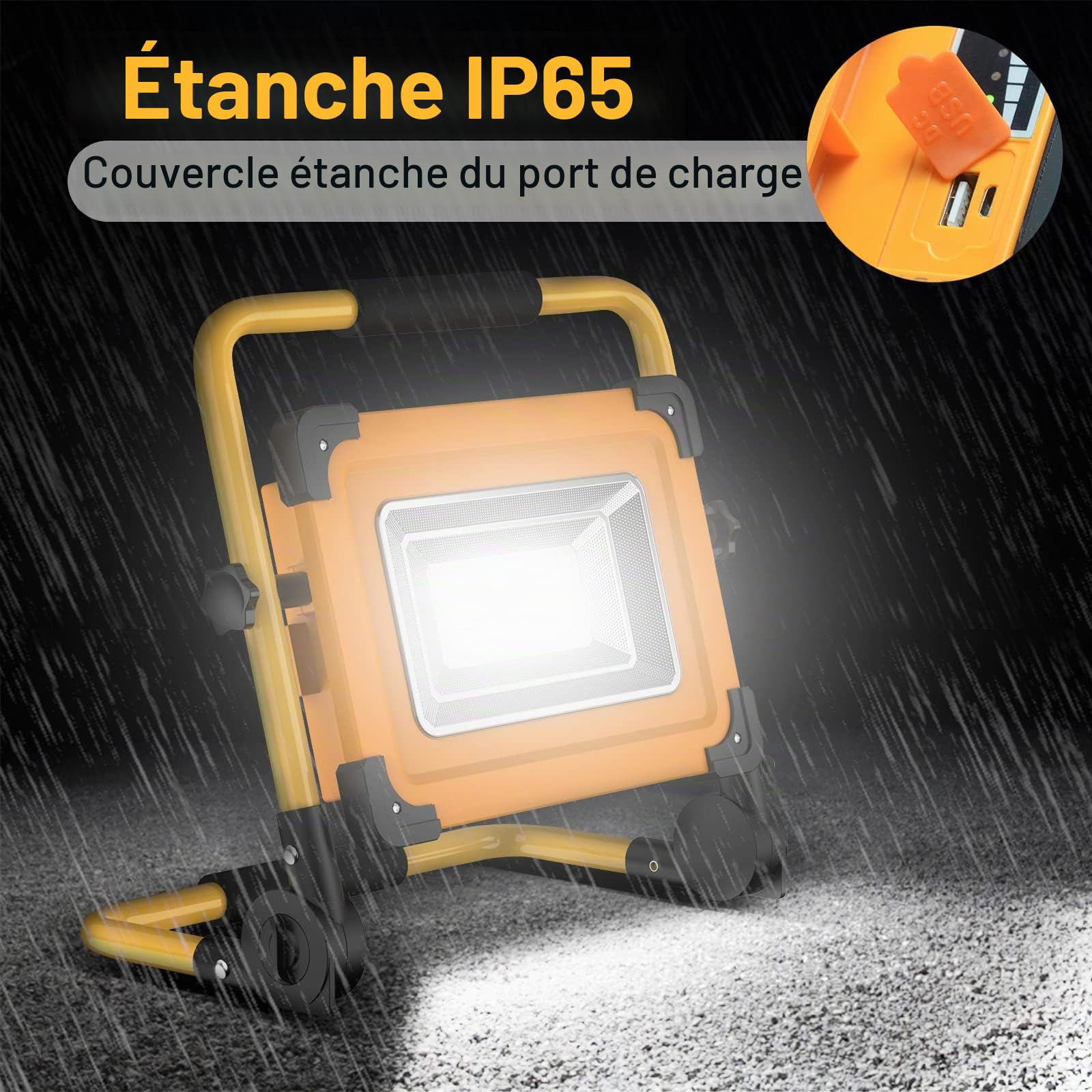 Projecteur Chantier LED Rechargeable Solaire 100W Lampe de Travail | 4 Modes, 120 LED, 14000mAh Batterie, Étanche USB Banque d'alimentation, Pour Garage, Camping, Bricolage, Atelier