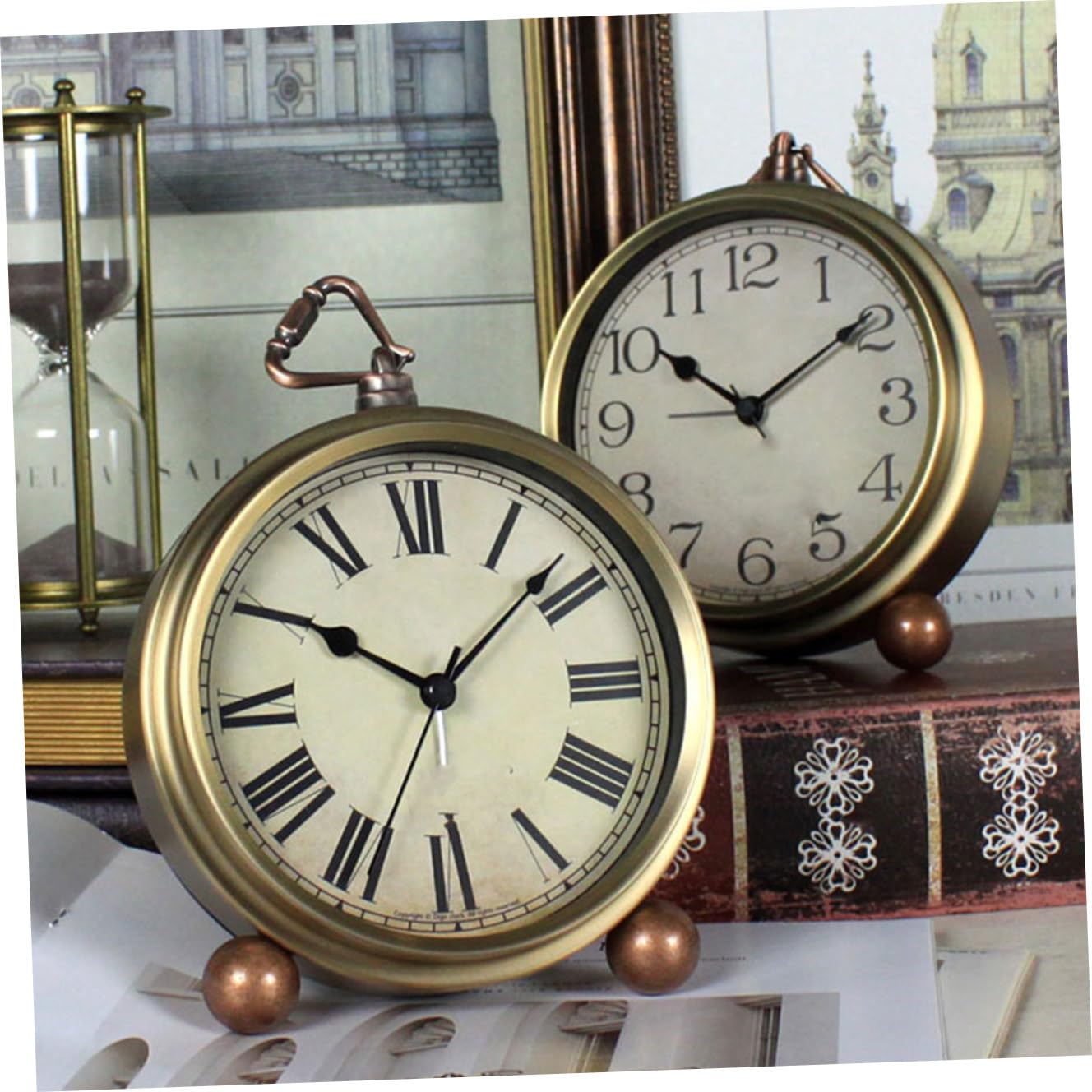 Housoutil Vintage Tischwecker 1 Stück aus Metall und Glas mit Alarm, Leise | Goldfarben, ohne Batterie, für Zuhause und Büro, Präzise Zeitmessung, Amerikanischer Stil