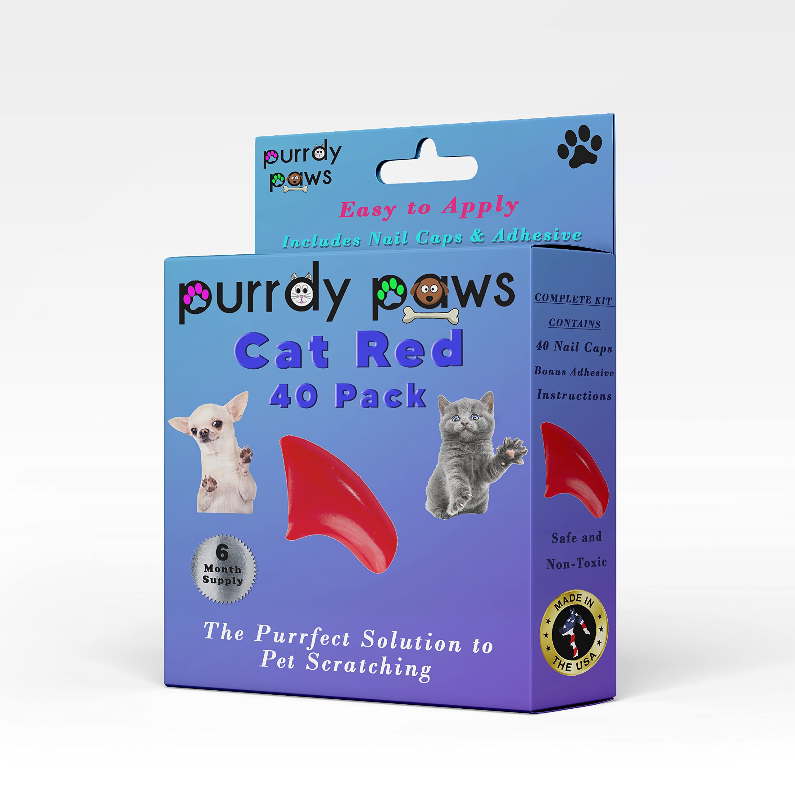 6 Month Supply Soft Nail Caps for Cats RED Kitten - Extra Adhesives