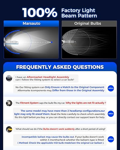 Vista 4 de Marsauto Bombillas HID D1S, 66144 66140 85140 85415 (85415C1) para reemplazo HID, bombilla de xenón blanco frío de 35 W 6000 K, Plug and Play