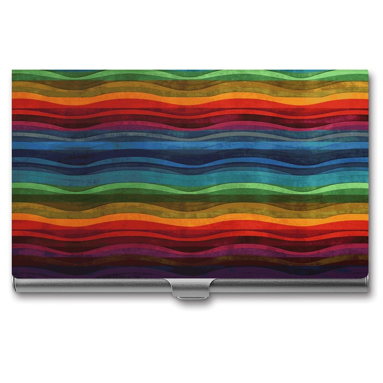 LDGSUPH Rainbow Business Card Holder Fashion Slim Name Card Holder Minimalist Design Case Metal Card Carrier Personalized Business Card Case with Flip for Men Women