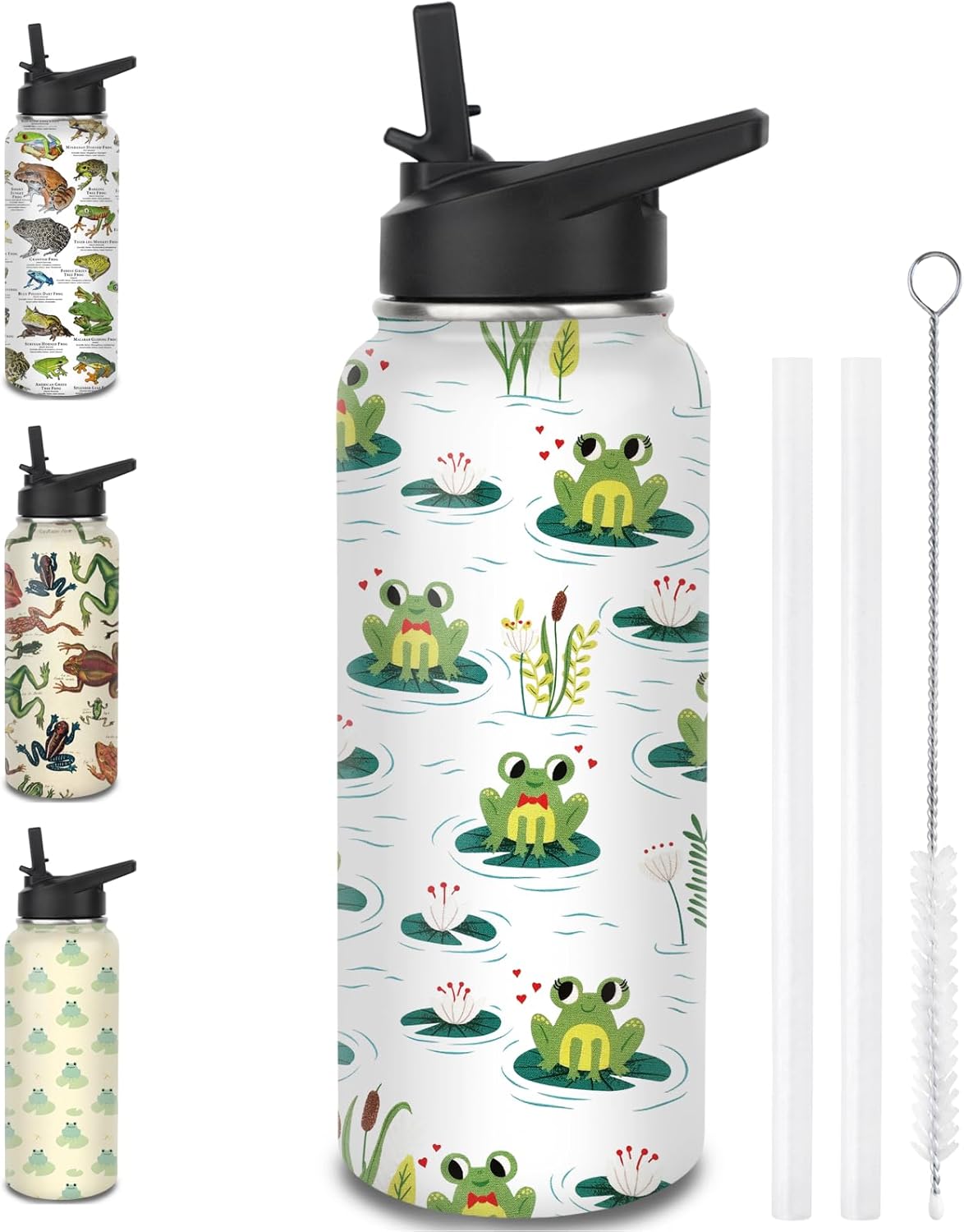 Frog Water Bottles with Straw, 32 Oz Insulated Stainless Steel Tumbler Cup Mug Frog Gifts for Women Girls Frog Lovers