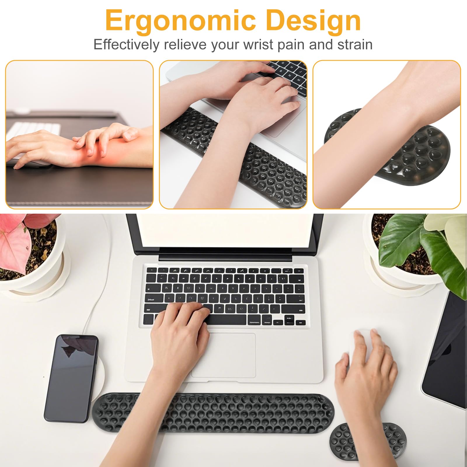 MOSISO Supporto Poggiapolsi Gel per Set Tastiera Mouse Ergonomici Massaggio, Base Antiscivolo Sollievo Dolore&Tappetino Digitare Gel Morbido Rinfrescante per Computer Casa Ufficio, Nero