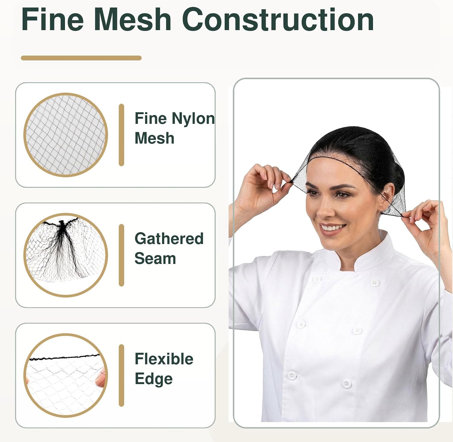 100 Pcs Hair Nets for Food Service Workers, Comfortable 24in Nylon Hair Net