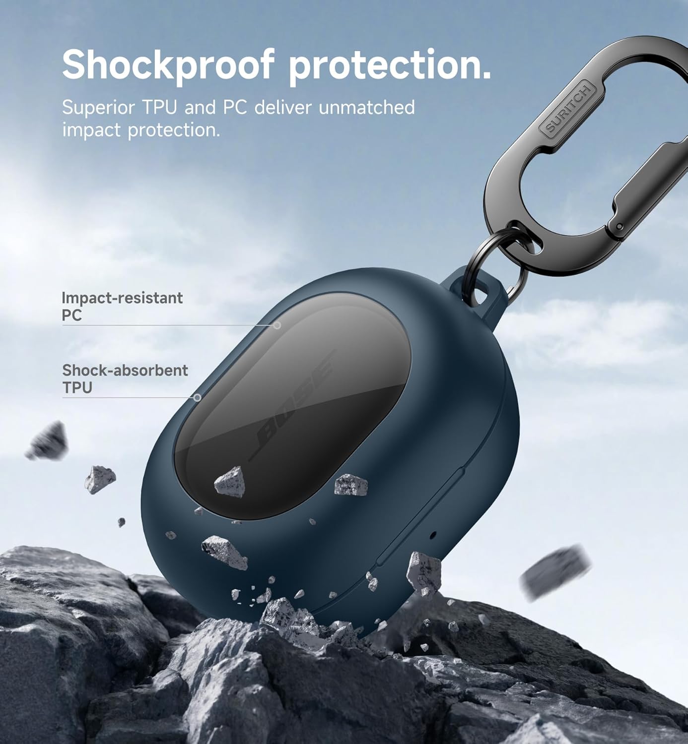 SURITCH Magnetic Cases for Bose New QuietComfort Earbuds (2024) Case Cover, Rugged Shockproof Protective Cover for Bose QuietComfort Earbuds with Magnetic Lok & Carabiner & Cleaning Kit, Navy - Image 4