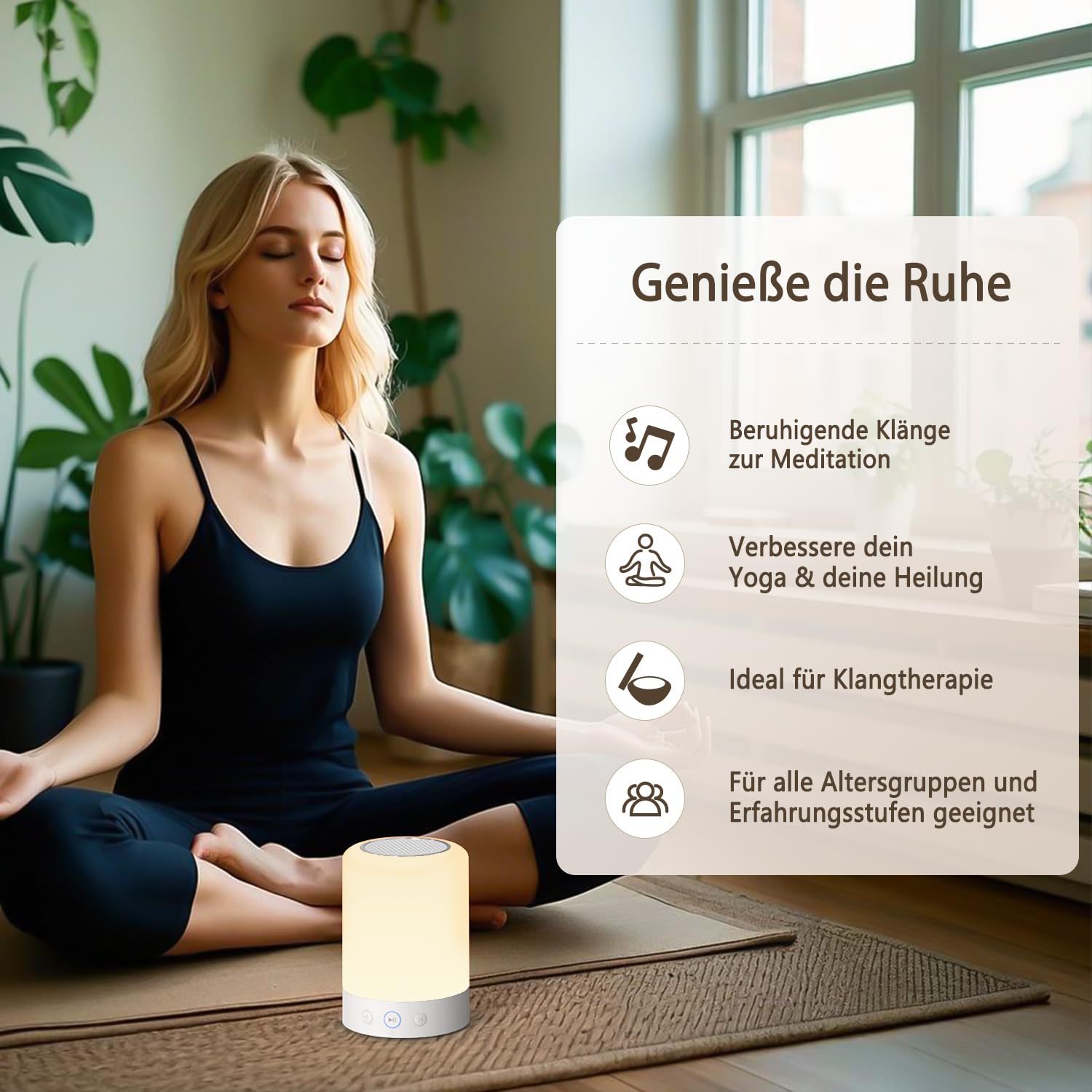 Kipcush Ciotola per meditazione tibetana automatica - portatile, ricaricabile, con 9 suoni, luce notturna e timer vocale per yoga, sonno, chakra e antistress