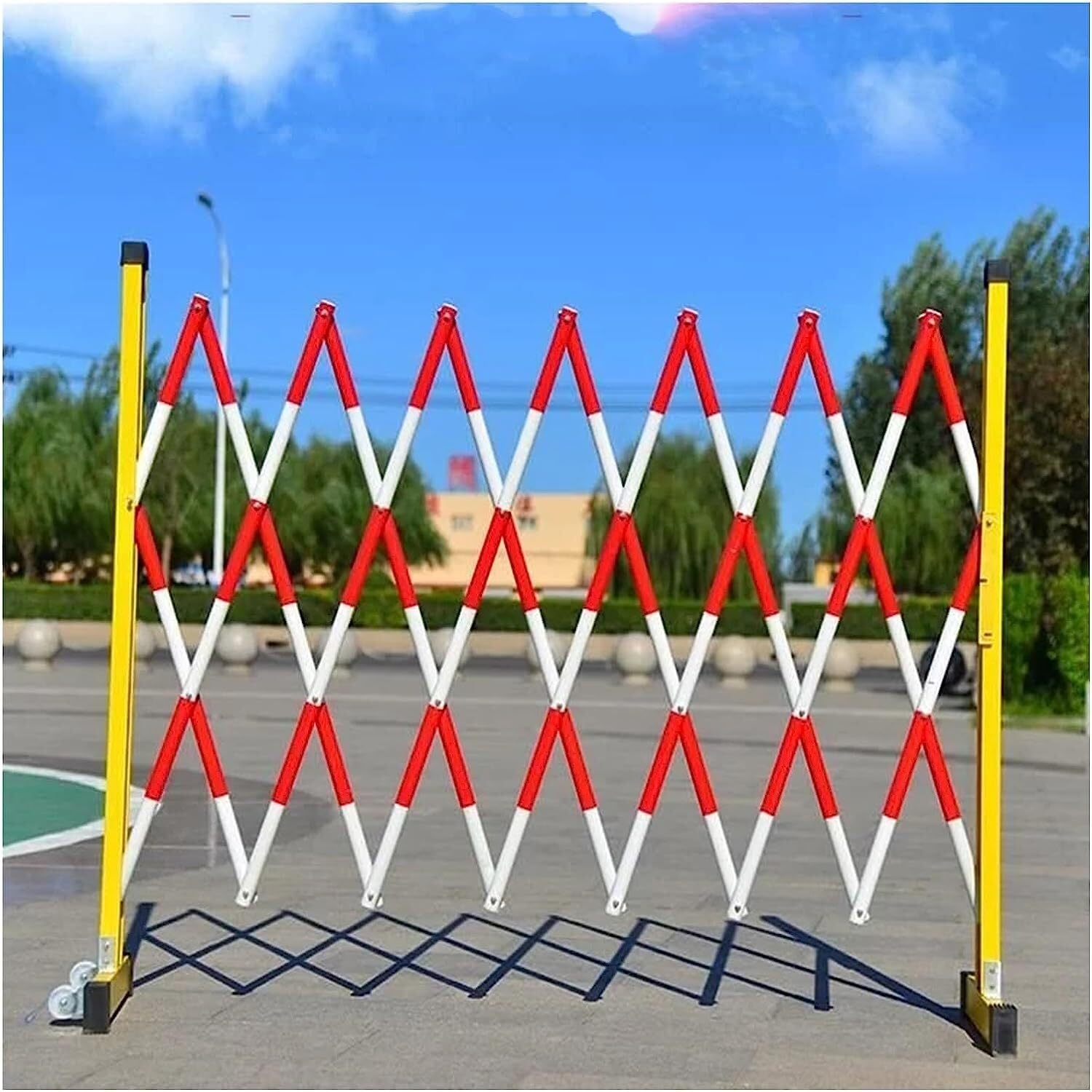 LWJSOCP Telescopic Traffic Barricades, Extendable Mobile Parking Barricades, Adjustable Scissor Gates With Castors, For Mall Streets Portable(8m)