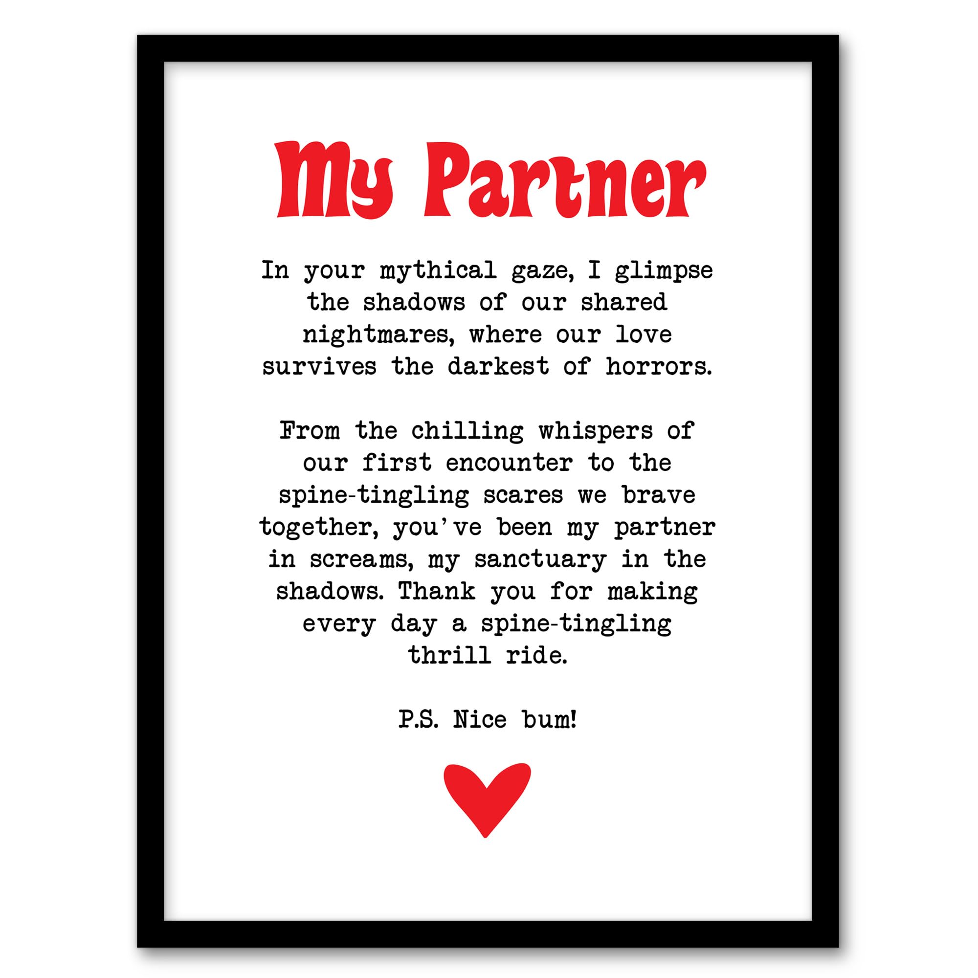 Artery8 Love Poem Horror Fan Partner Romantic Poetry Fun Bedroom Artwork Framed Wall Art Print A4
