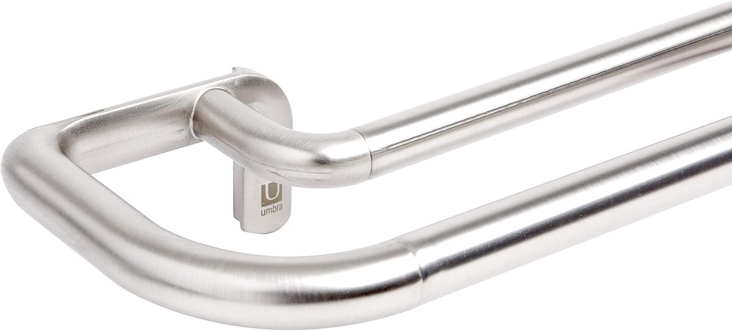 Umbra Twilight Double Curtain Rod Set, 48-88", Nickel and Basic Curtain Drapery Holdback for Window, Silver/Nickel