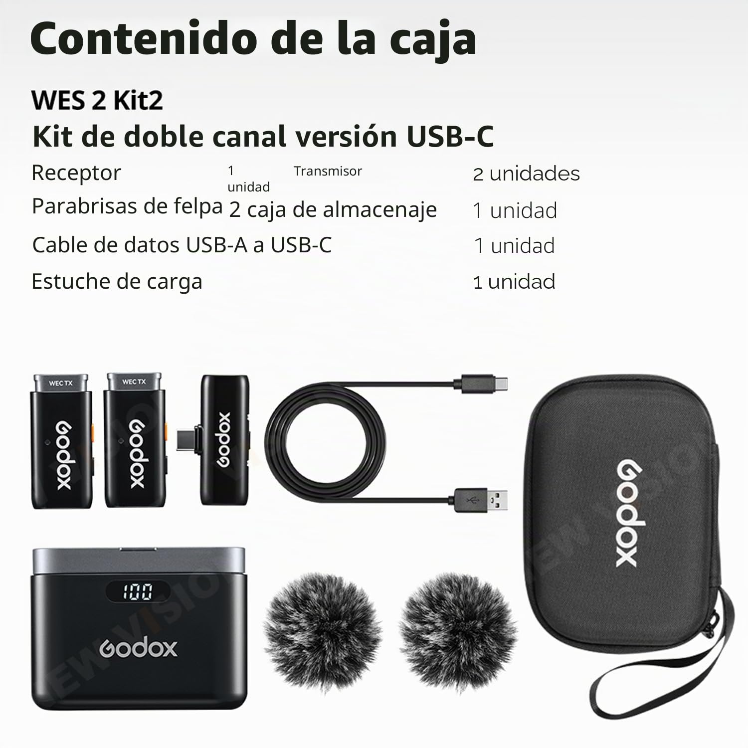 GODOX WES2 KIT2 Micrófono Lavalier inalámbrico, certificado MFi, reducción de ruido ENC, grabación profesional de 48 kHz/16 bits, alcance de 200 m, transmisor 2 en 1, compatible con tipo C (WES2 KIT2)