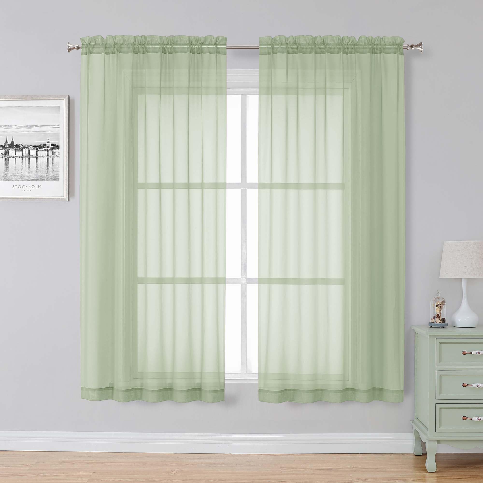 Simplebrand Light Green Sheer Curtains 63 Inch Length 2 Panels, 59"W x 63"L