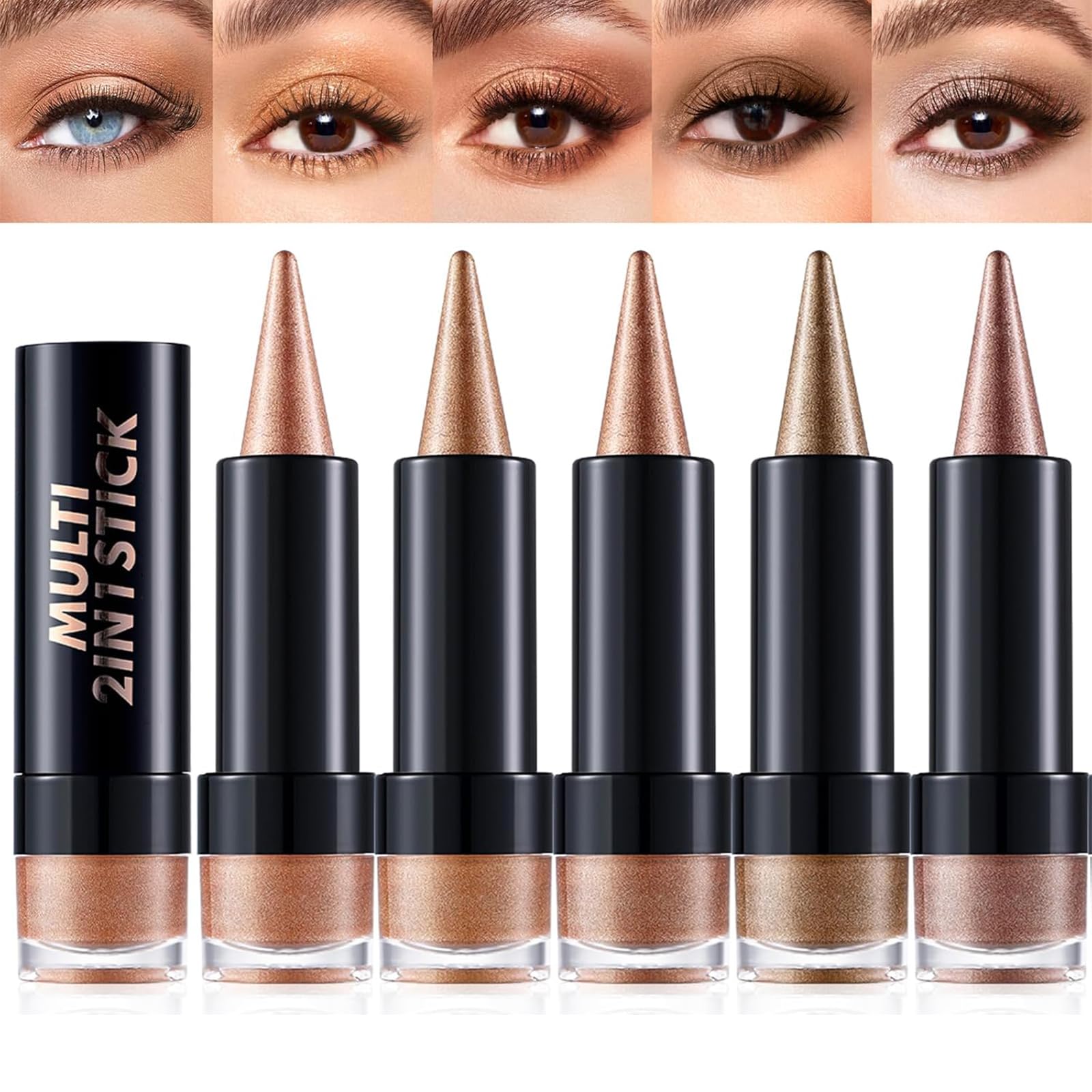 2-in-1 Eyeshadows & Eyeliner Stick Set, Double-Ended Sparkling Eyeshadow Pencil & Eyeshadow Set