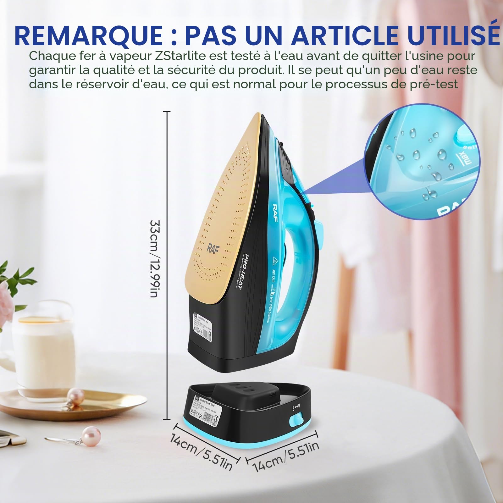 Powersteam Ultra Fer à repasser à vapeur sans fil 2400 W Semelle en céramique, anti-calcaire et anti-gouttes, fonction pulvérisation, vapeur verticale, autonettoyant avec réservoir d'eau de